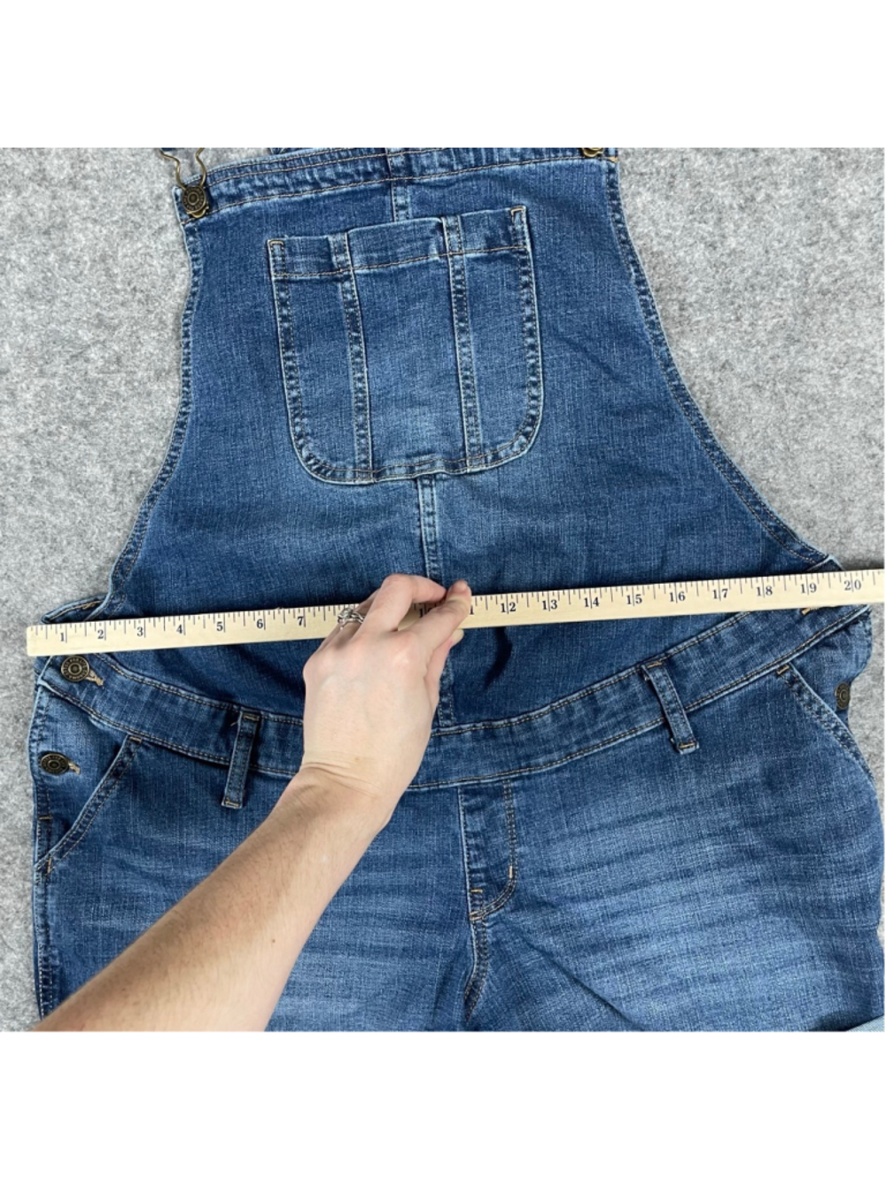 Size 16 Maternity Sonoma Denim Short Overalls Blue Cuffed Stretch Shortalls - Picture 11 of 16